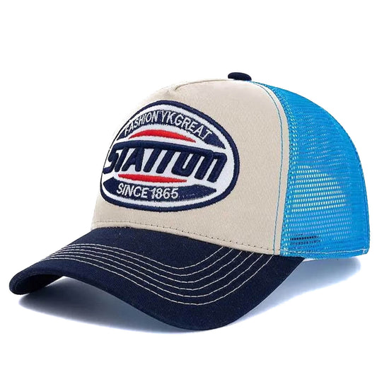 Casquette Trucker Vintage Station (Crème / Bleue)