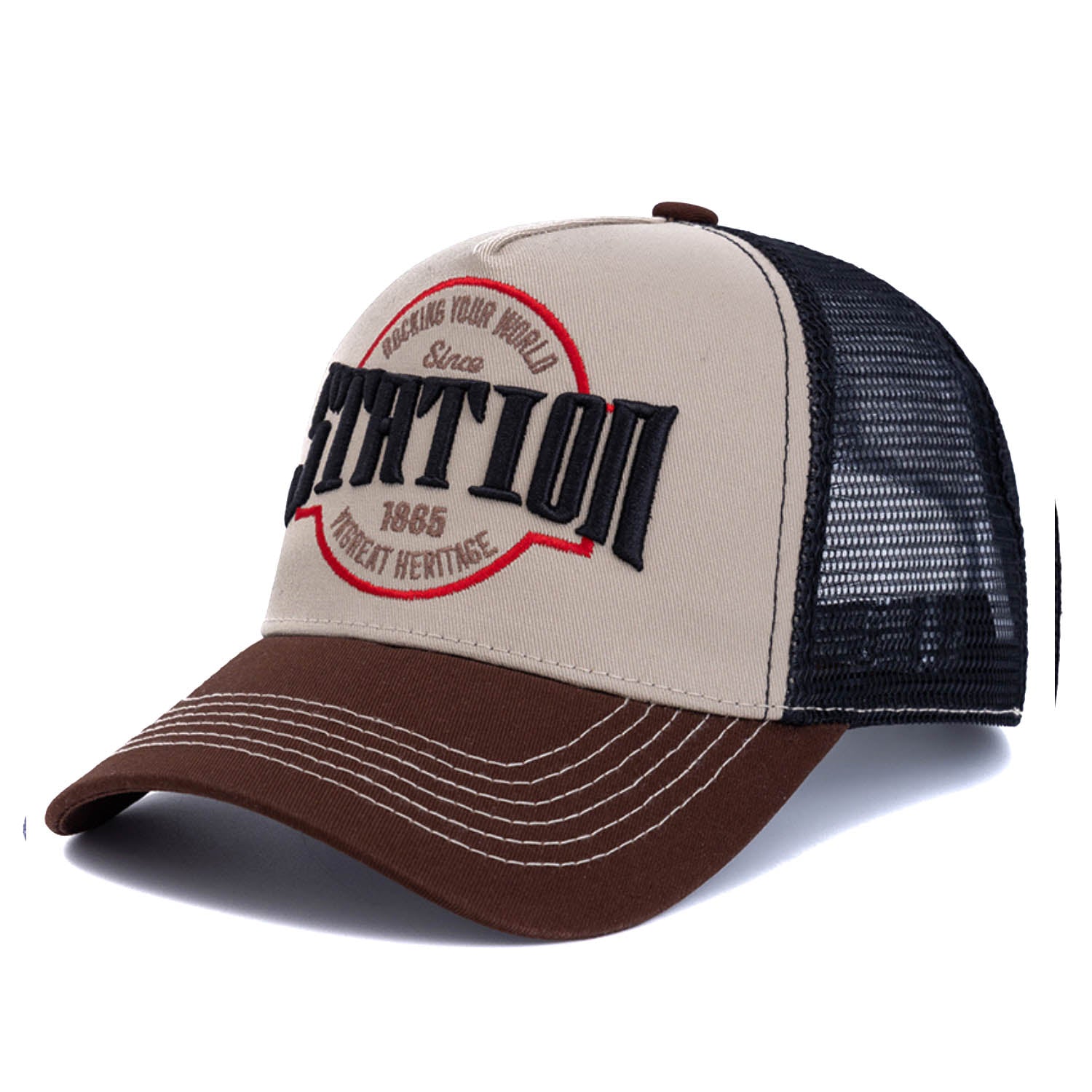 Casquette Trucker Vintage Station YKgreat (Beige/ Marron)