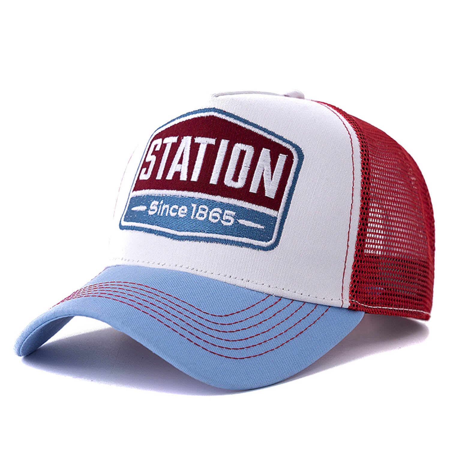 Casquette Trucker Vintage Station Since 1865 (Blanche / Bleu Ciel)