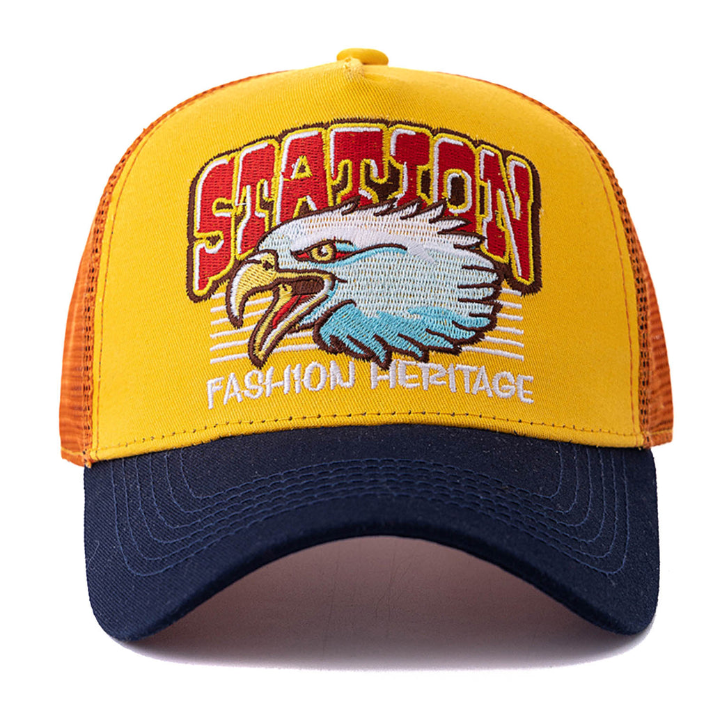 Casquette Trucker Vintage Station Fashion Heritage (Jaune/ Bleue)