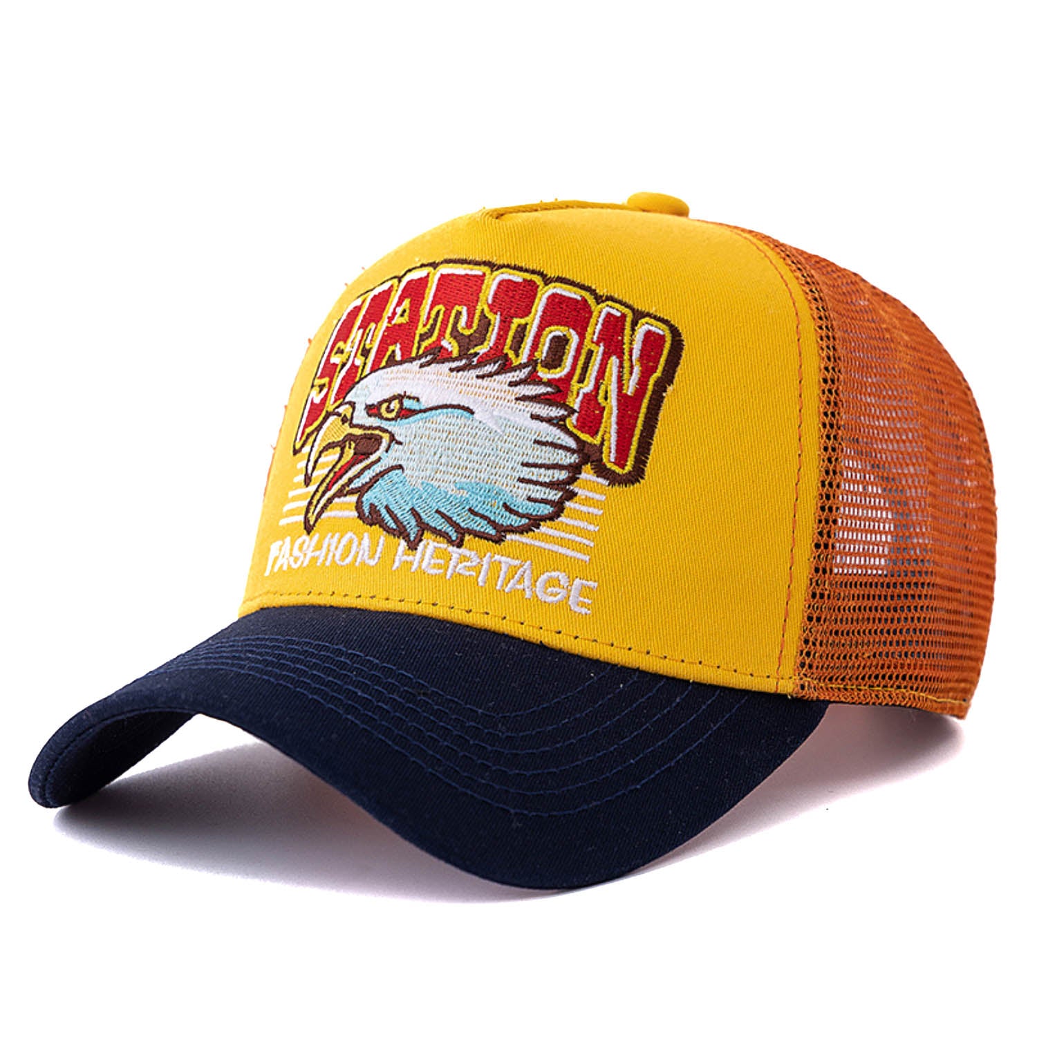 Casquette Trucker Vintage Station Fashion Heritage (Jaune/ Bleue)